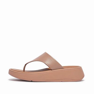 Sandalias Fitflop F-MODE Leather Flatform Toe-Post Mujer Beige | Mexico-68359