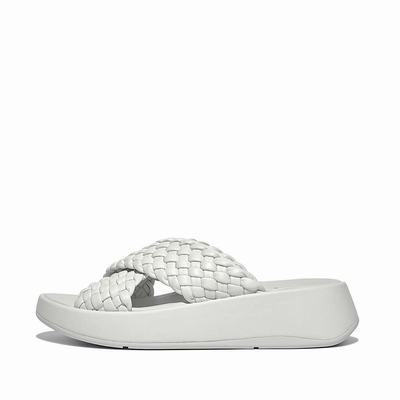 Sandalias Fitflop F-MODE Woven Leather Flatform Cross Slides Mujer Azules | Mexico-68590